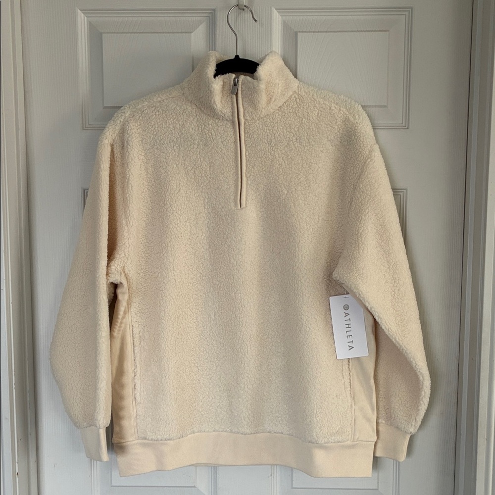 Athleta Ivory Sherpa Half-Zip Pullover